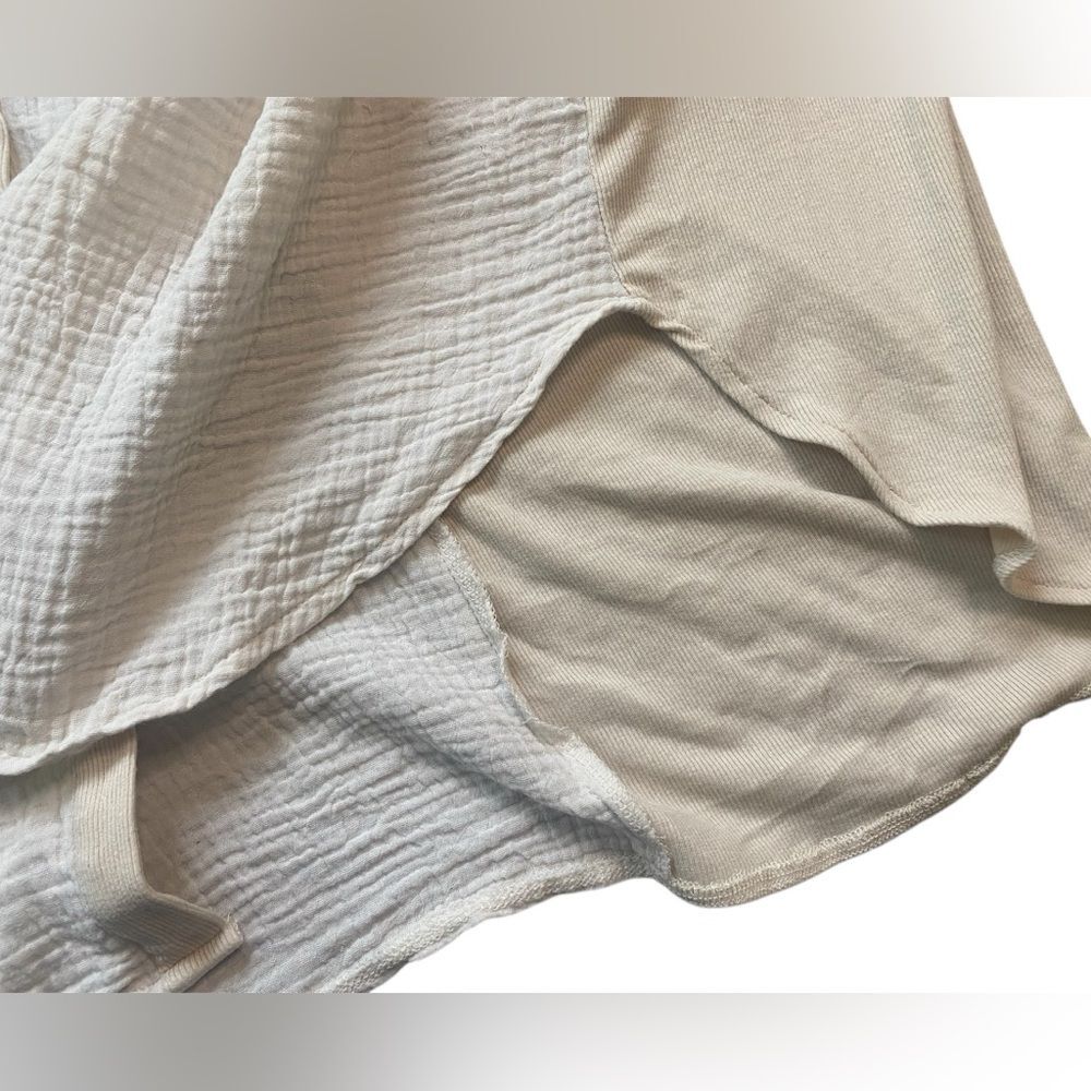 POL Cream Gauzey Oversized Plaid Accent Button Down Shirt - Picture 3 of 5